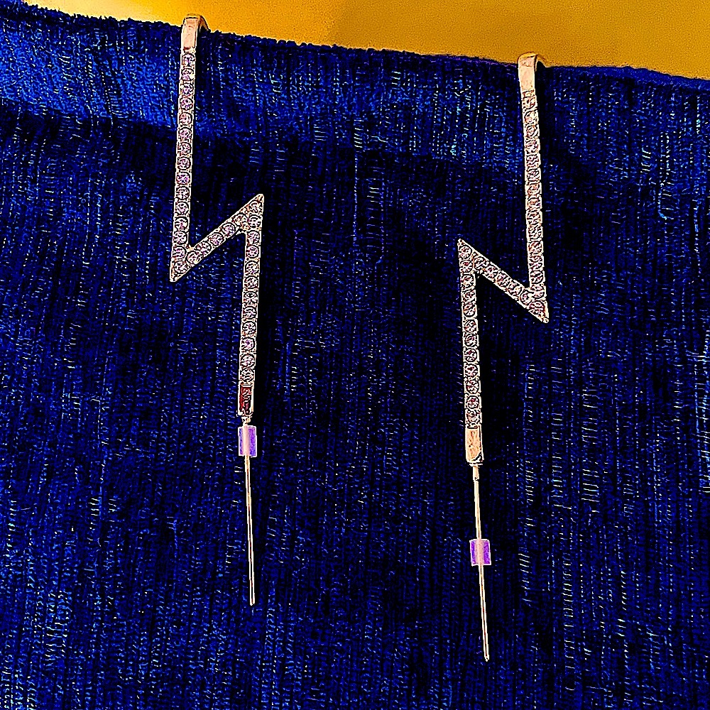 New in box Gold Lightning ⚡️ bolt climber earrings with rhinestones NWOT